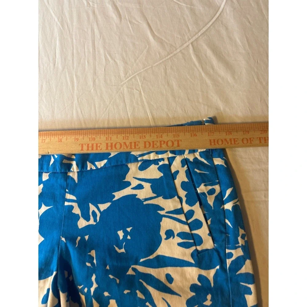 J.crew Floral Print Chino Shorts Womens Size 10 Blue White Mid Rise Side Zipl